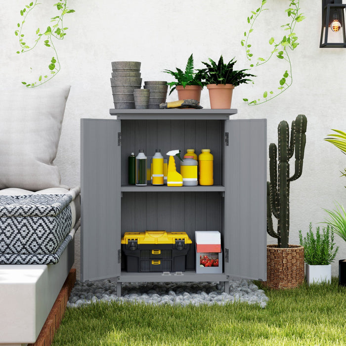 Outsunny Wood Shed, Outdoor Garden Shed With 2-tier Shelves, Grey