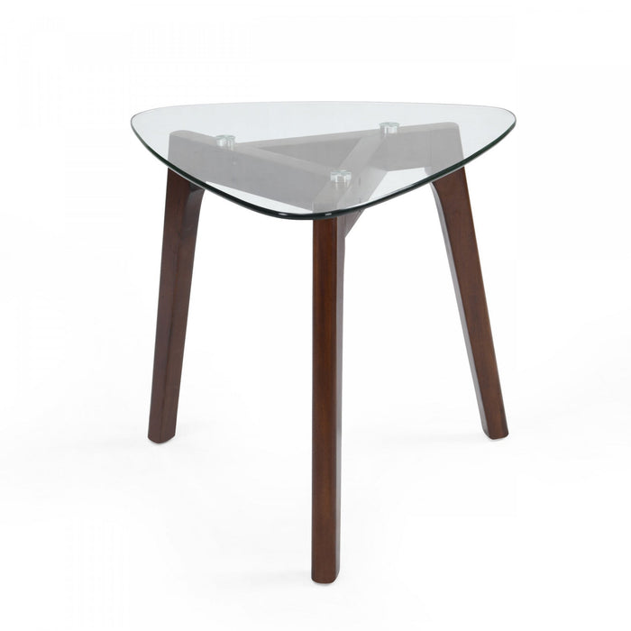 Nick Glass Top End Table With Solid Wood Base - Walnut 