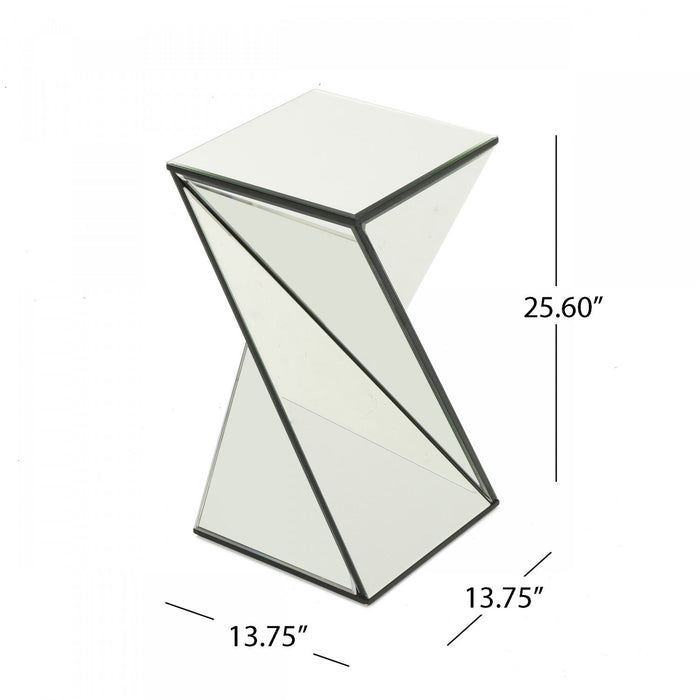 Molly Light-reflecting Design Geometric Mirrored Accent Side Table With Glass And Engineered Wood - Silver 