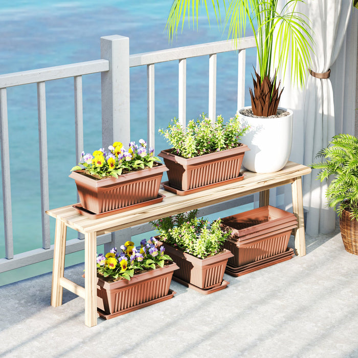 Outsunny 7 Pack 15.7" Plant Pots, Flower Planters w/ Drainage Holes, Brown