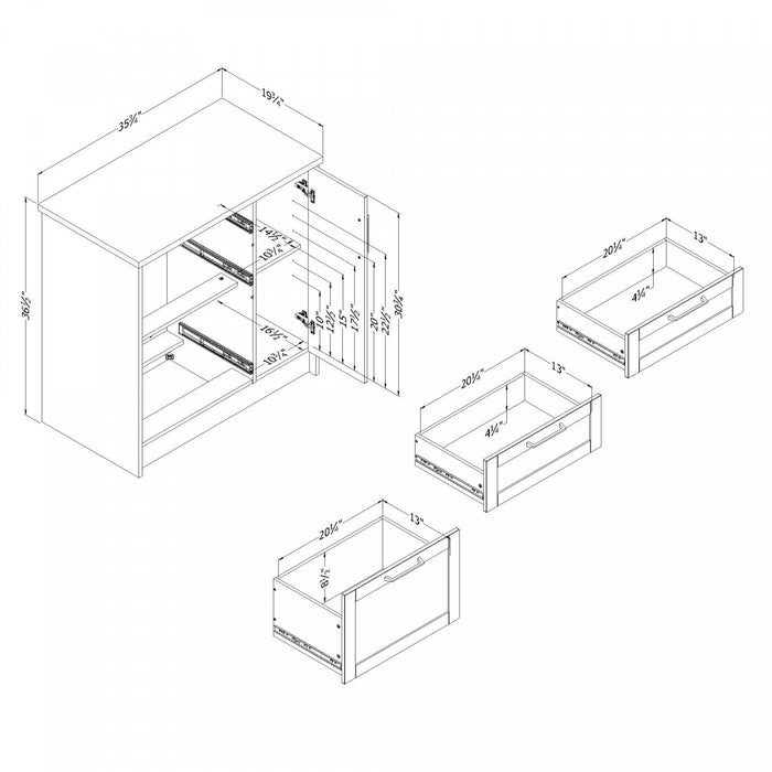 Toscano 3-Drawer Kitchen Island with Door - White & Maple Nutmeg