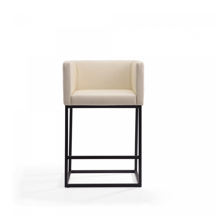 Embassy Mid-Century Modern Metal Upholstered Counter Stool in Cream 