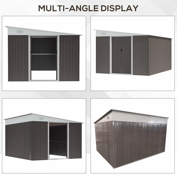 Outsunny 11.3' X 9.2' Steel Garden Storage Shed, Outdoor Metal Tool House With Double Sliding Doors 