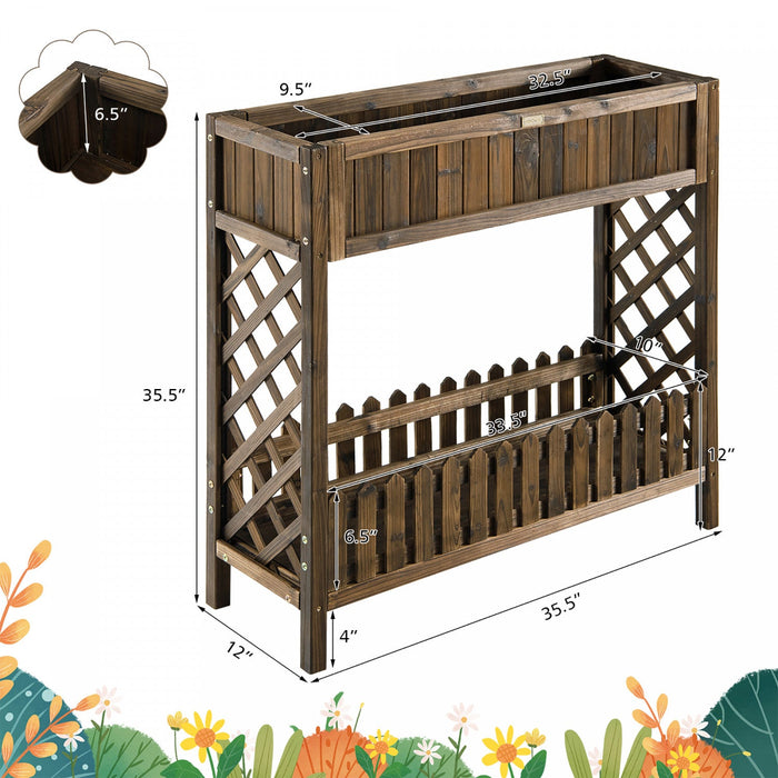 Costway 2-tier Wood Raised Garden Bed Elevated Planter Box For Vegetable, Fruit, Herb