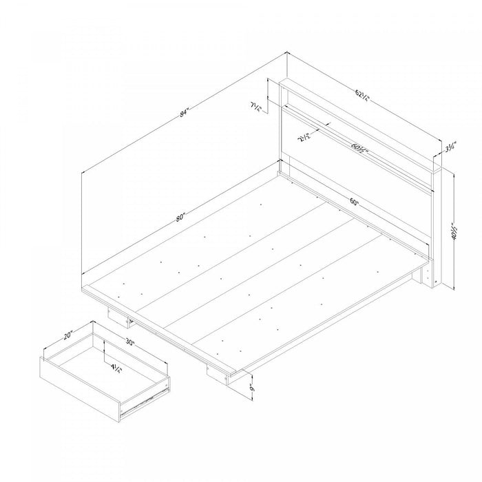 Fusion Platform Bed And Headboard With Storage Shelf Set Bleached Oak - South Shore Queen Bed