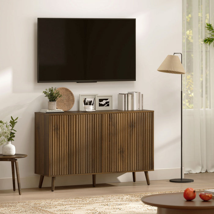 HOMCOM Sideboard, Fluted Buffet Cabinet with Adjustable Shelves, Dark Brown