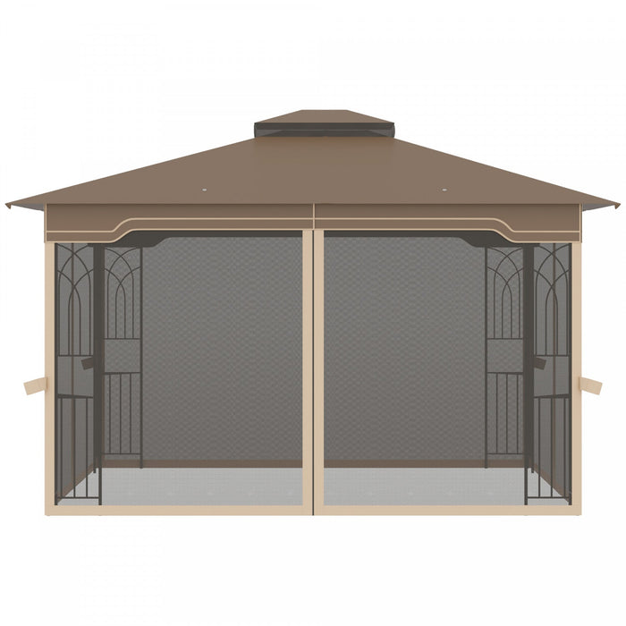 Outsunny 10' X 12' Patio Gazebo, Double roof Outdoor Canopy Shelter With Corner Frame And Mesh Netti
