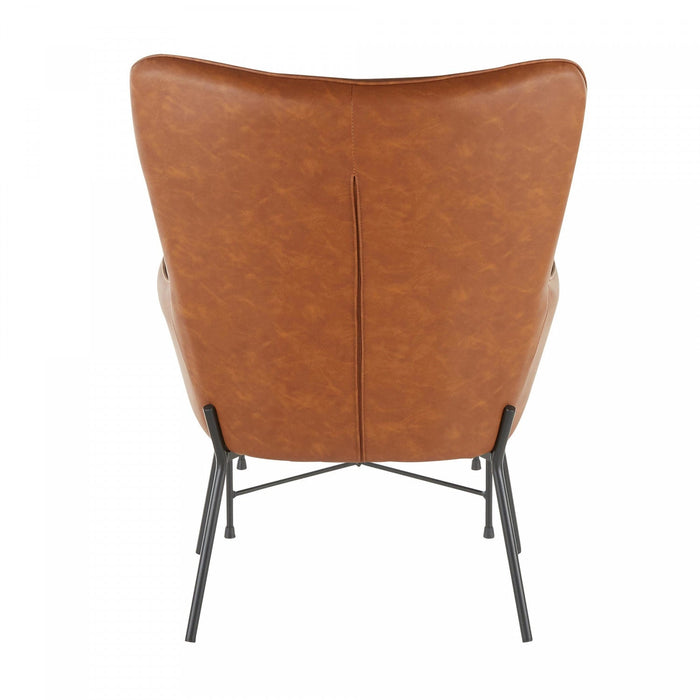 LumiSource Izzy 2-Piece Faux Leather Industrial Accent Lounge Chair and Ottoman - Camel