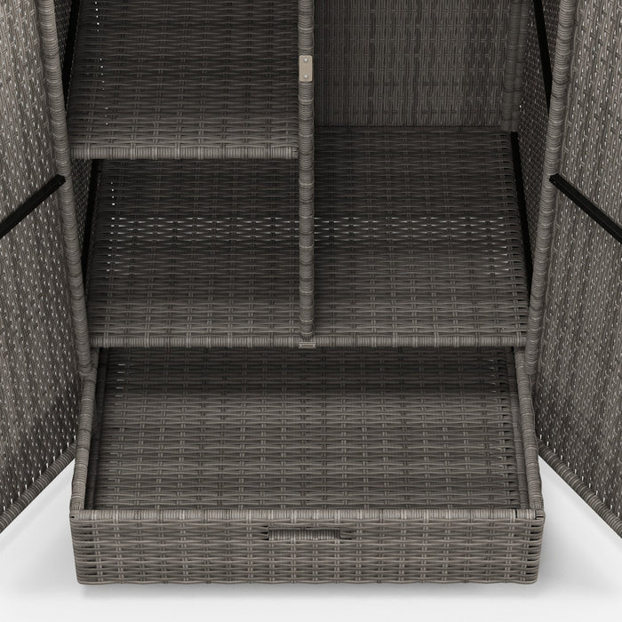 Outsunny Wicker Outdoor Storage Cabinet, Pool Towel Storage Cabinet, Grey