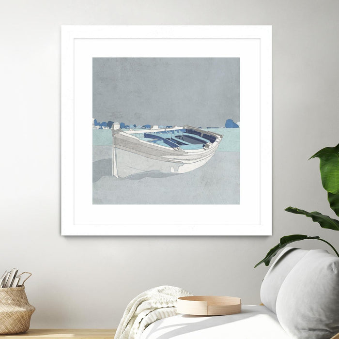 \"Docked Ashore Ii\" Matted and Framed White 30x30 Wall Art