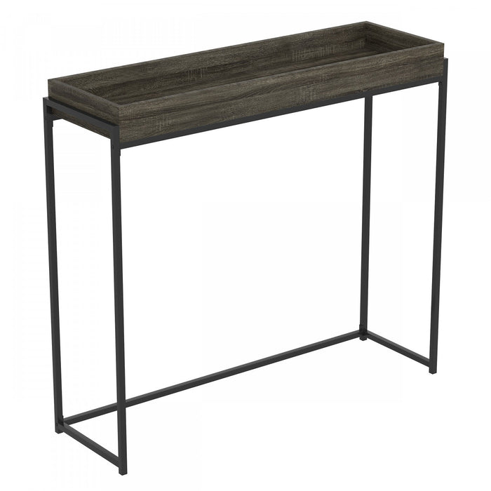 40” Modern Console Table With Sunkey Tray - Dark Grey With Black Metal 