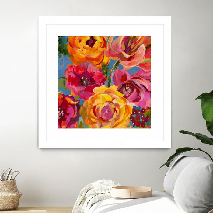 \"Spring Bouquet V32\" Matted and Framed White 30x30 Wall Art