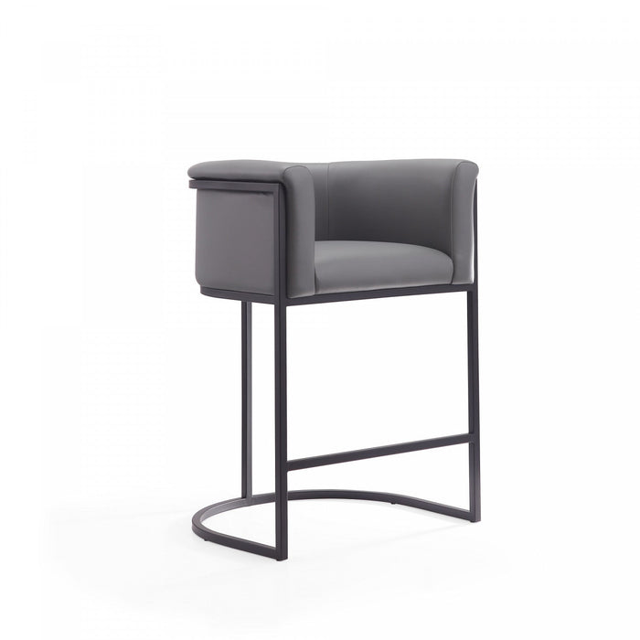 Cosmopolitan Mid-Century Modern Metal Upholstered Counter Stool in Gray - Set of 3 Bar Stool 