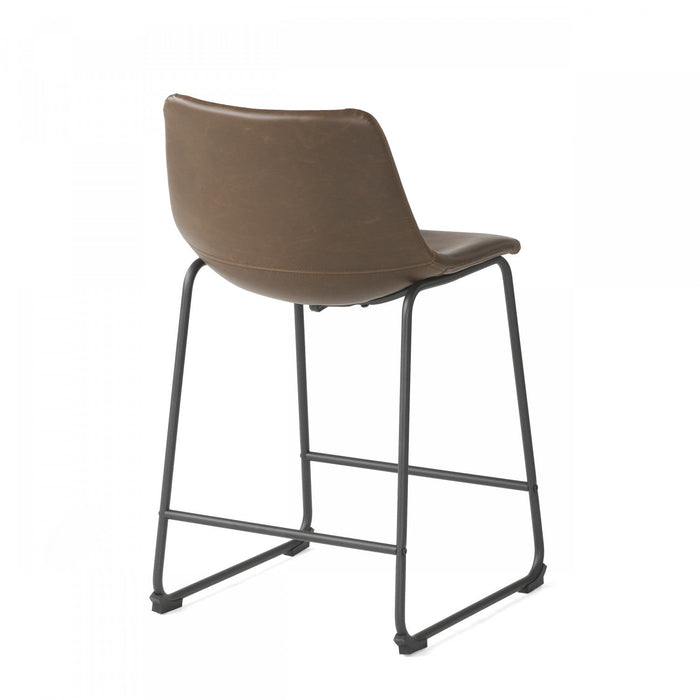 Nathaniel Vintage Faux Leather Counter Stools Set Of 2 With Steel Frame - Brown 