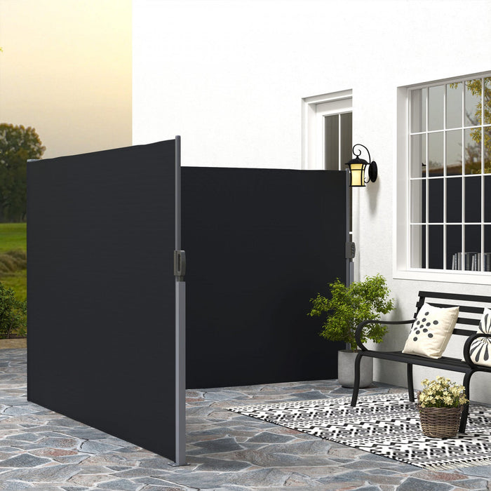 Outsunny Retractable Double Side Awning, Outdoor Privacy Screen, Black