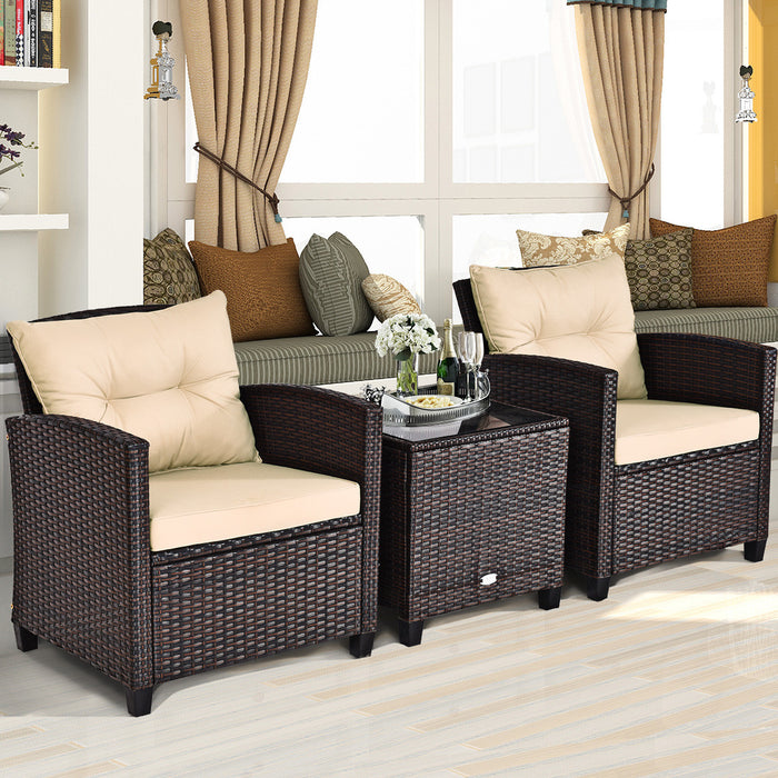 Costway 3pcs Patio Rattan Furniture Set Cushioned Conversation Set Sofa Coffee Table