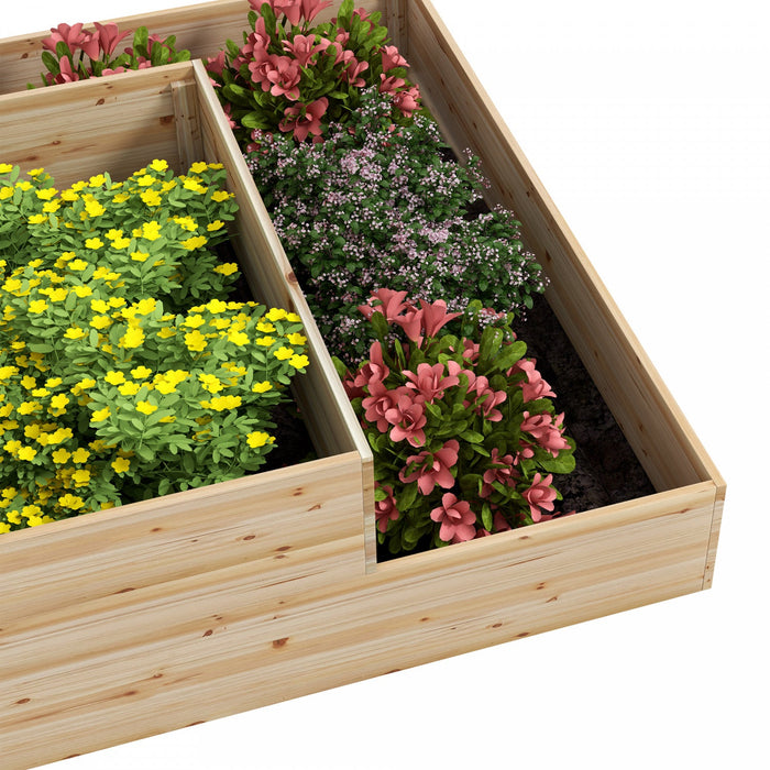 Outsunny 3-tier Wooden Raised Garden Bed Kit With Non-woven Fabric Liner, Outdoor Elevated Planter B
