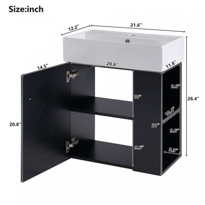 Rachel 21.6\" Floating Bathroom Vanity With Ceramic Basin, Soft-close Door, And Rightt Side Storage 