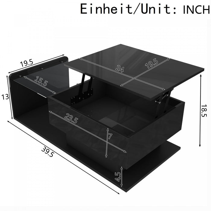 Jonson Modern Lift-top Coffee Table With Led Lighting,high-gloss Black 