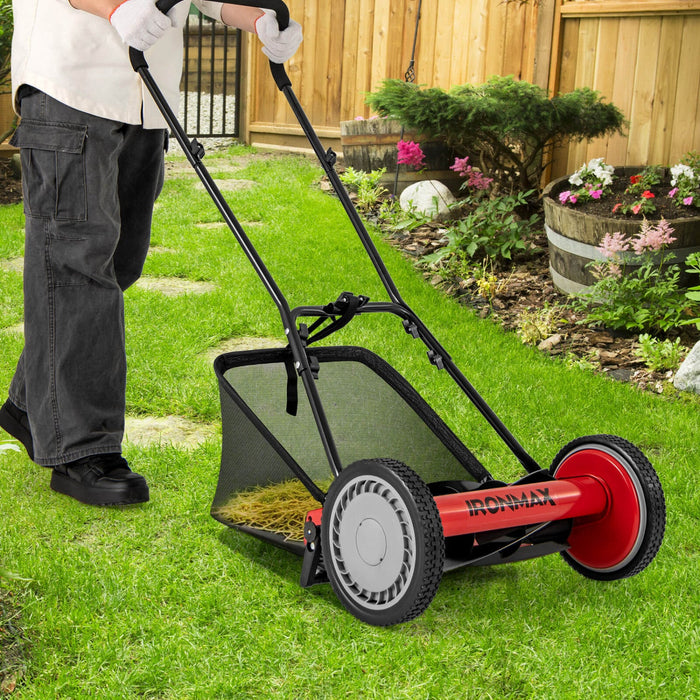 Ironmax 16" Push Lawn Mower With 5-blade 6.9 Gallon Removable Grass Catcher For Garden Red