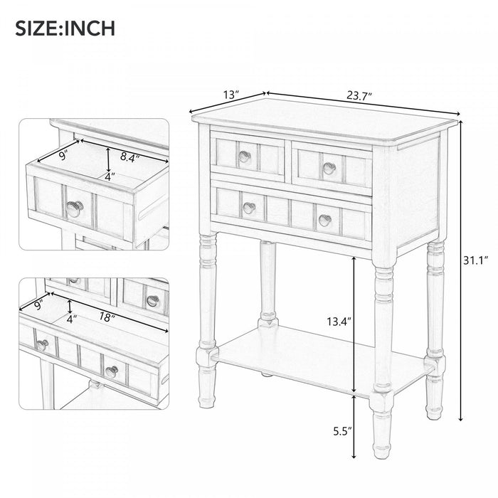 Olivia Solid Wood Console Table With Drawers And Bottom Shelf - Blue 