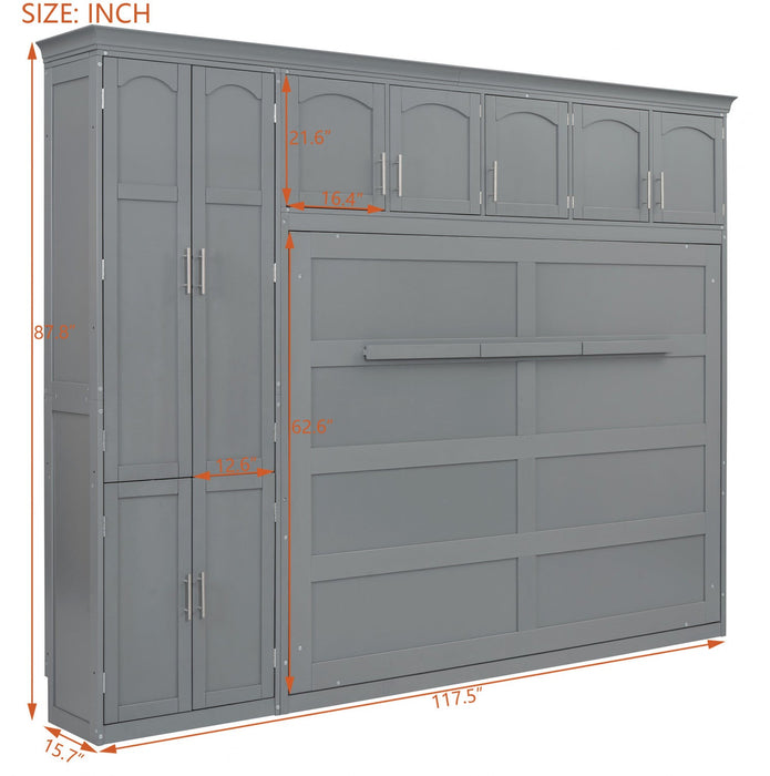 Eileen Space-saving Murphy Wall Bed With Cabinets, Queen Size - Grey 