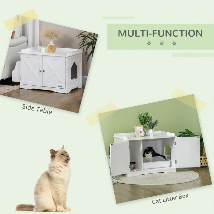 Pawhut Hidden Litter Box Enclosure Cat Furniture With Storage, Adjustable Divider, Indoor Pet House 