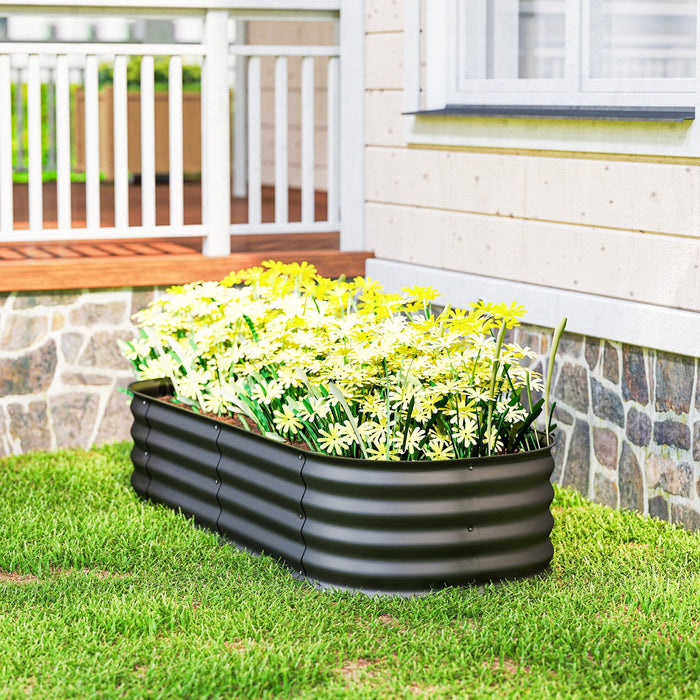 Outsunny Galvanized Raised Garden Bed Planter Box, 4.9 x 2 x 1ft, Dark Grey