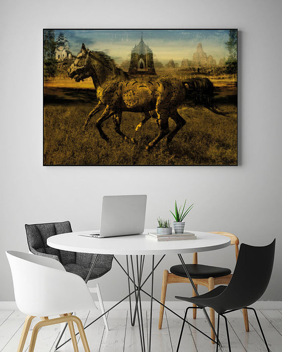 \"2 Horses\" Canvas Framed Black 36x24 Wall Art