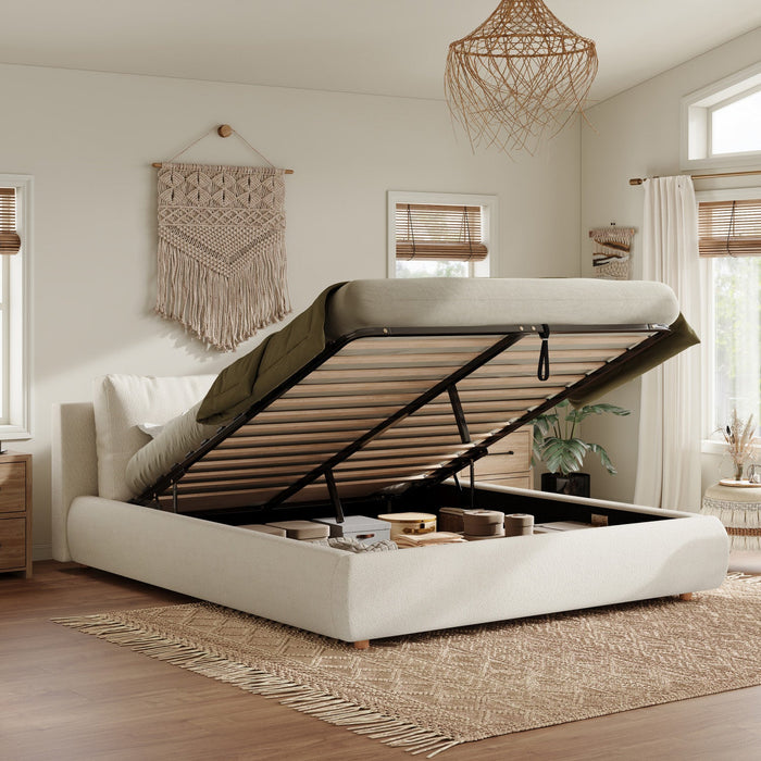 Diana Ottoman Hydraulic Lift Storage Platform Bed with Luxurious Boucle Upholstered and Sturdy Storage,Queen Size,White Queen Bed  