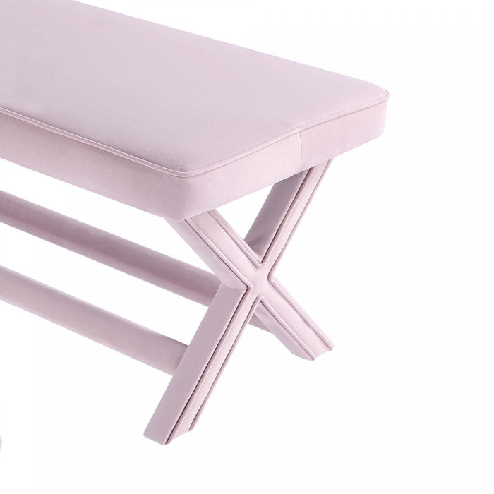Abigail Mid-Century Modern Upholstered Velvet Accent Bench in Pink 