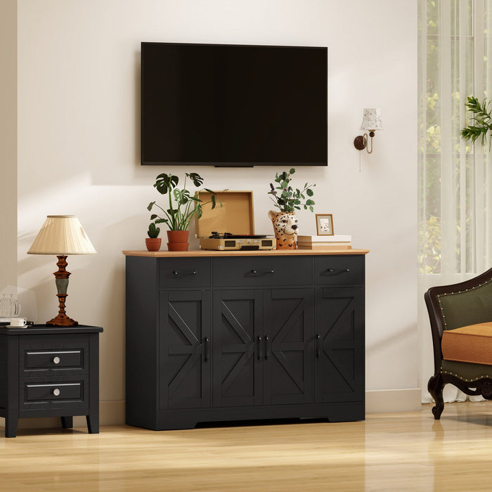 Farmhouse Sideboard with Soft-Close Hinges, Kitchen Buffet Cabinet, Black