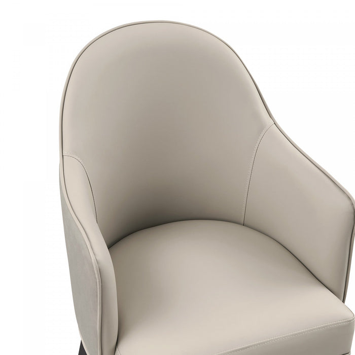 Hillman Modern Wood Vegan Leather and Velvet Armchair in Light Gray Dining Chair 