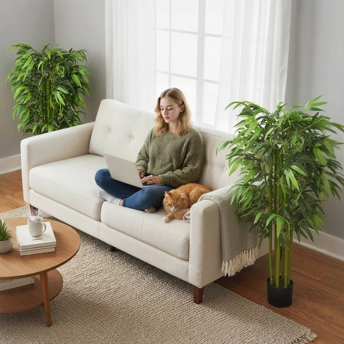 HOMCOM 4.6FT Artificial Bamboo Tree, Fake Plant Set of 2 for Home Decor
