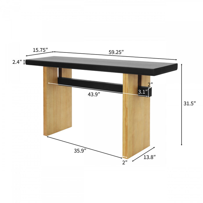 Emma 59.25\" Farmhouse Style Sofa Table for Entryway -Black & Brown 