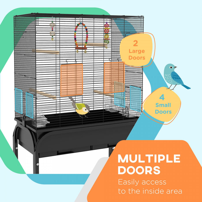 Pawhut 51\" Bird Cage For Budgies Canaries Finches Lovebirds Parakeets With Rolling Stand, Toys, Blac