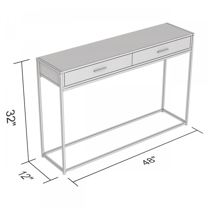 48” Modern Console Table With 2 Drawers - Brown Reclaimed Wood With Black Metal 
