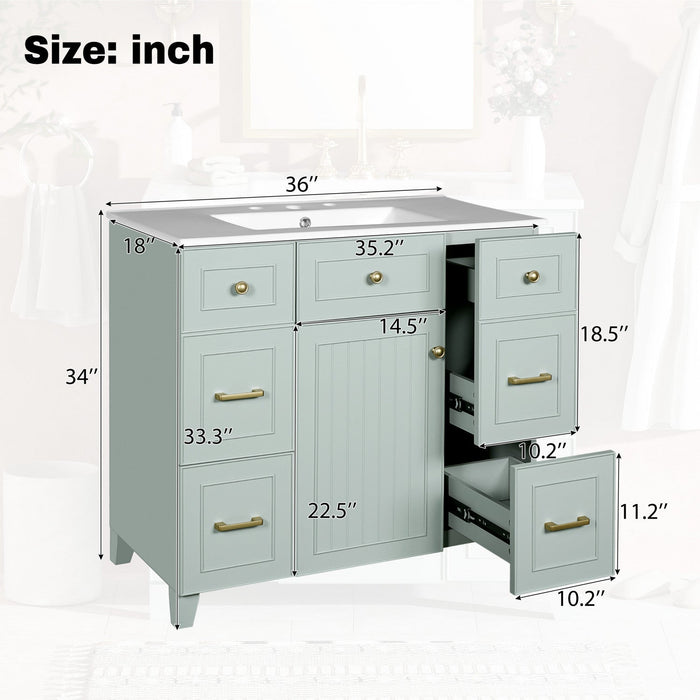 Norma 36\" Solid Wood Bathroom Vanity With Ceramic Sink - Green 