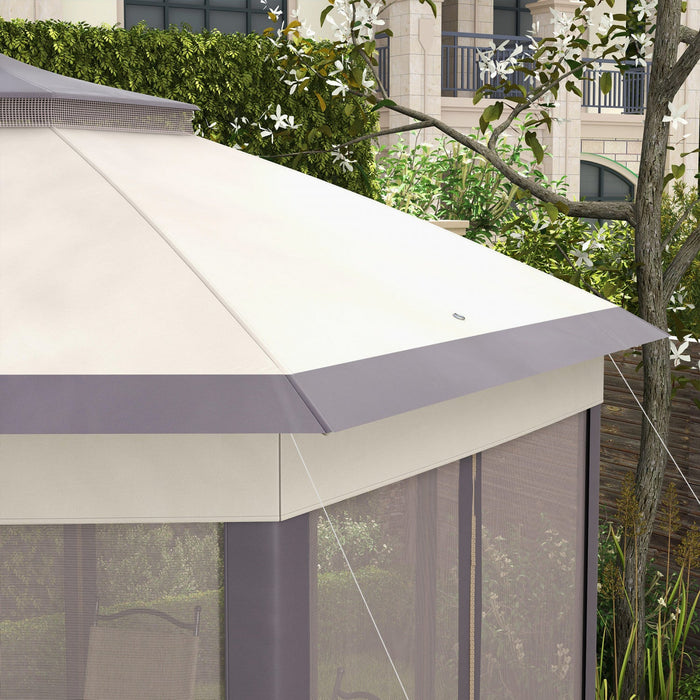 Outsunny 13' X 13' Pop Up Canopy Tent With Netting And Carry Bag, Instant Sun Shelter, Hexagon Tents