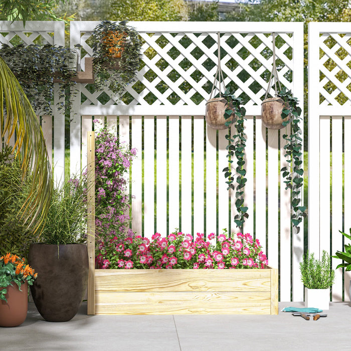 Outsunny 43" Raised Garden Bed Wooden, Planters Box With Trellis, Natural