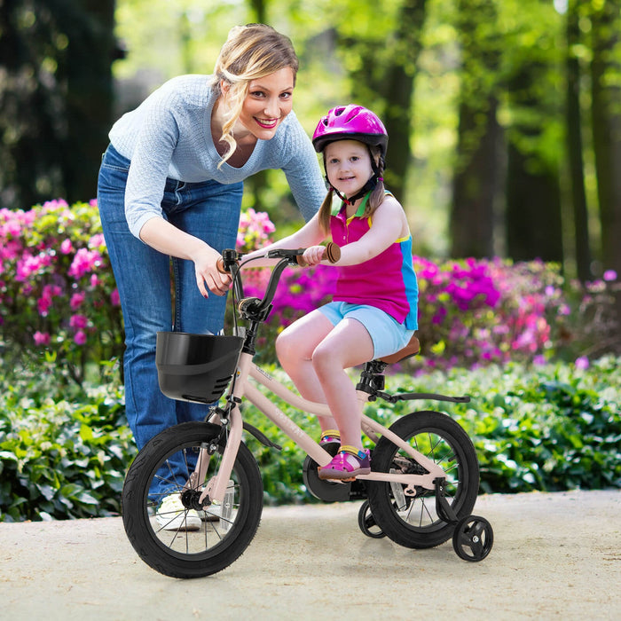 Costway 14" Kid's Bike With Training Wheels Adjustable Handlebar & Seat Handbrake Pink
