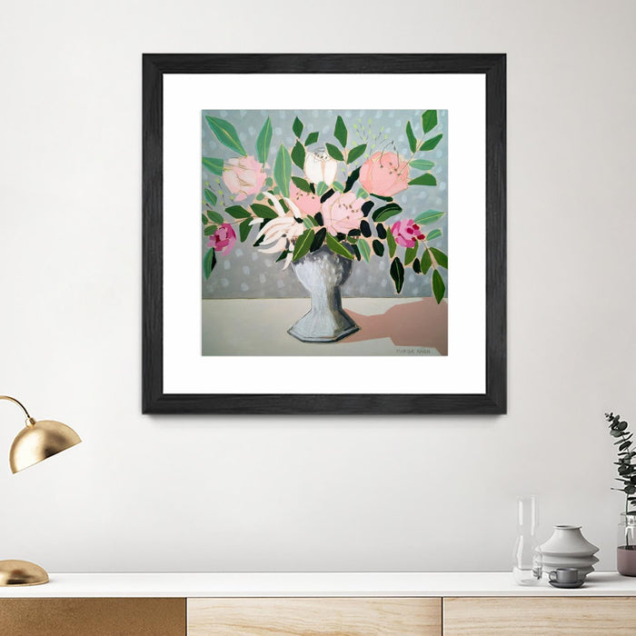 \"Spring Florals 1\" Matted and Framed Black 36x36 Wall Art