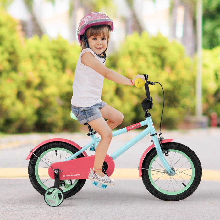 Costway 14" Kids Bike With Adjustable Saddle Handlebar Removable Training Wheels Handbrake Red