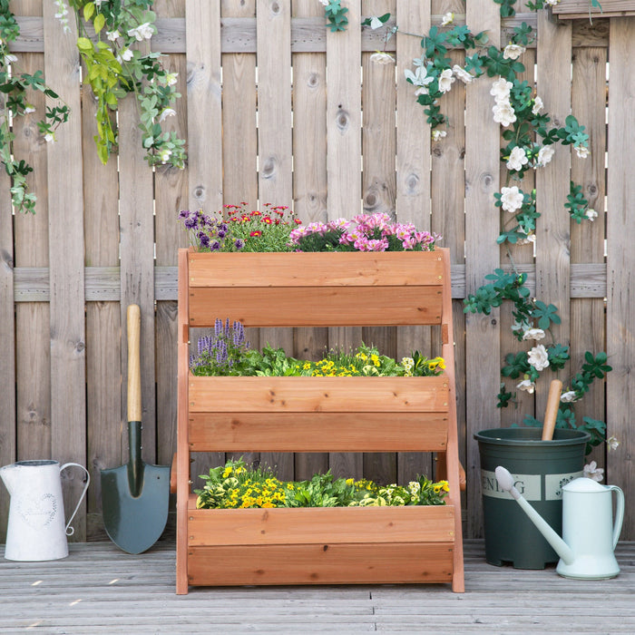 Outsunny 3 Tier Raised Garden Bed Vertical Wooden Elevated Planter Box Kit For Flowers, Vegetables, 