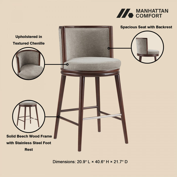 Evalyn Modern Wood Upholstered Barstool in Dove 
