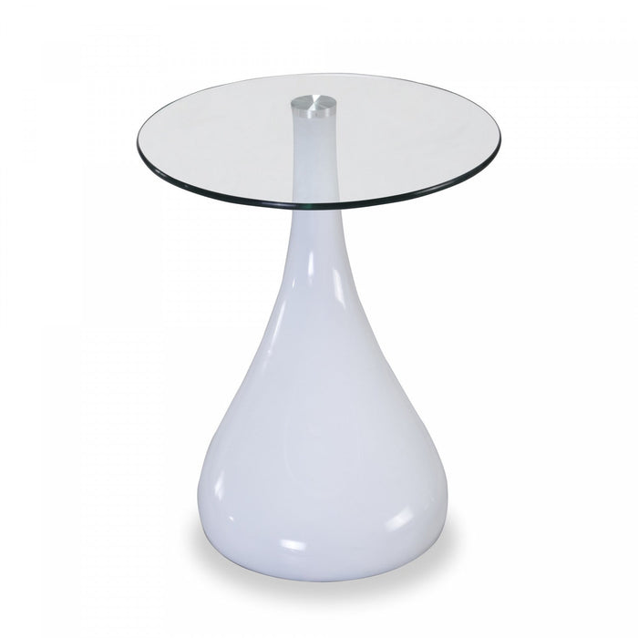 Lava Modern Glass Top End Table in White 