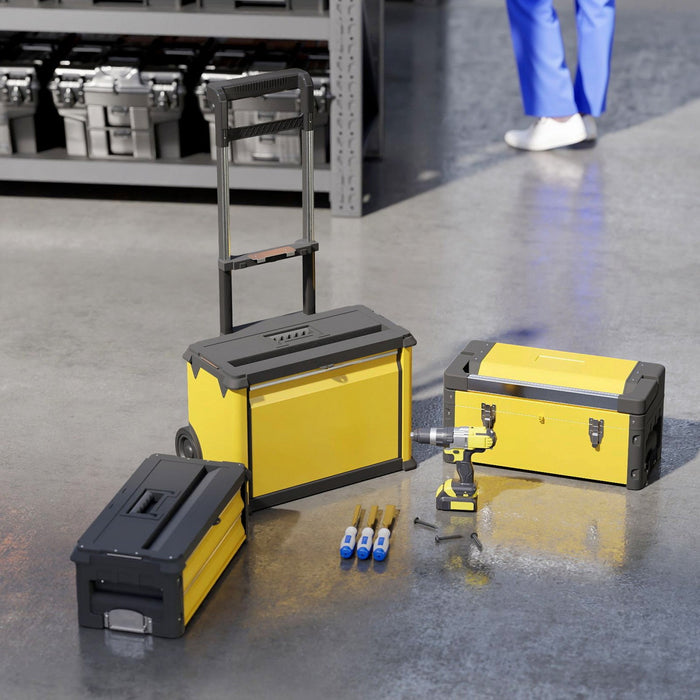 Homcom 3-in-1 Tool Box Storage System, Stackable Steel Toolbox, Yellow