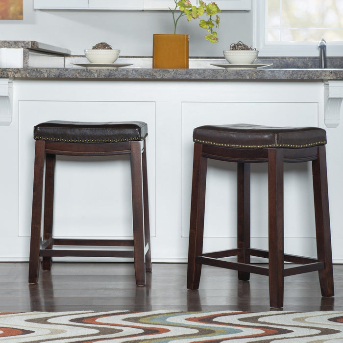 Claridge Faux Leather Brown Backless Counter-Height Stool - Set of 2