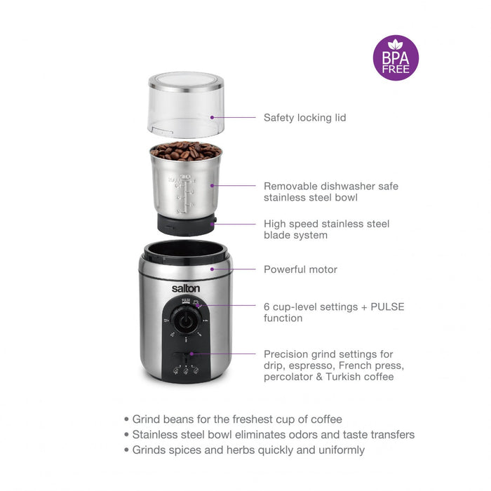 Salton Steel Coffee Spice Herb Grinder - CG2123