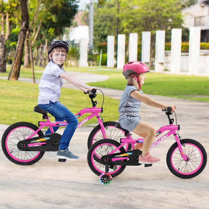 Costway 18" Led Lighted Kids Bike With Adjustable Seat Coaster Brake Training Wheels Pink